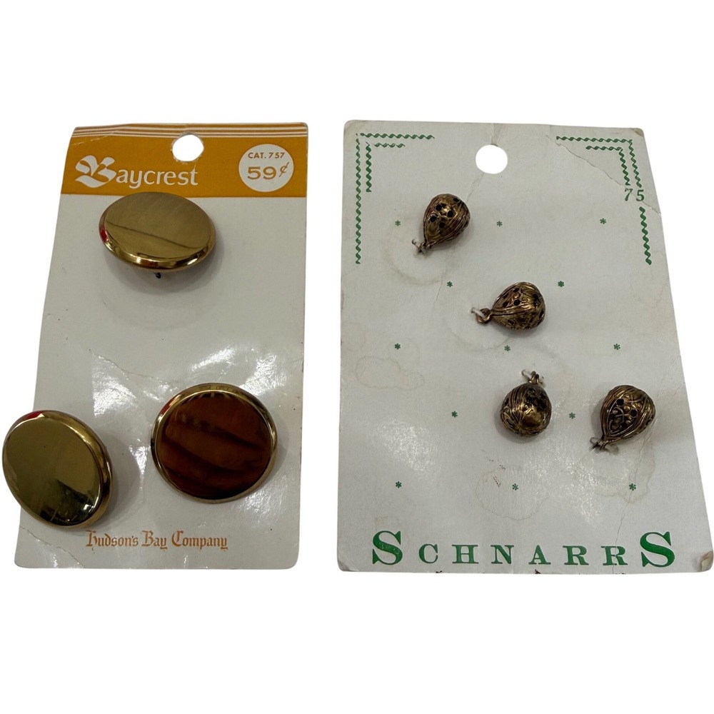 Schnarrs + Baycrest Vintage Gold Metal Buttons Filigree Polished Shank Lot 7pc‎